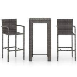 bar de jardin 3 pcs avec accoudoirs Résine tressée Gris 3064806