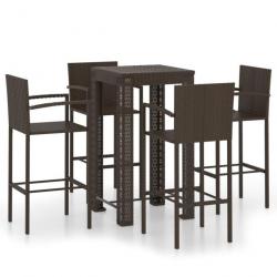 bar de jardin 5pcs avec accoudoirs Résine tressée Marron 3064807