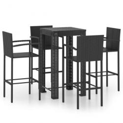 Jeu de bar de jardin 5 pcs avec accoudoirs Résine tressée Noir