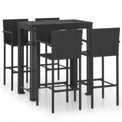 bar de jardin 5 pcs avec accoudoirs Résine tressée Noir 3064811