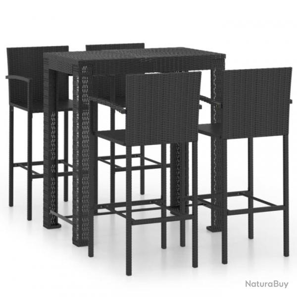 bar de jardin 5 pcs avec accoudoirs Rsine tresse Noir 3064811