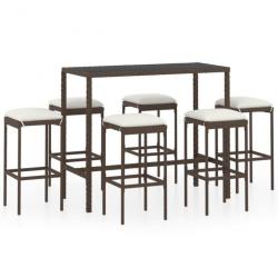 Meuble de bar de jardin 7 pcs et coussins Résine tressée Marron 3064822