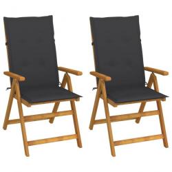 Chaises inclinables de jardin 2 pcs avec coussins Bois d'acacia 3064059