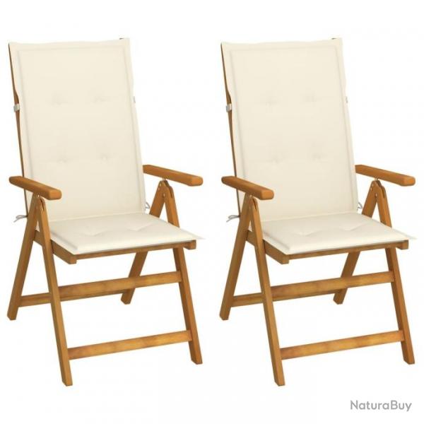 Chaises inclinables de jardin 2 pcs avec coussins Bois d'acacia 3064061