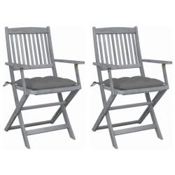 Chaises pliables d'extérieur 2 pcs avec coussins Bois d'acacia 3064498