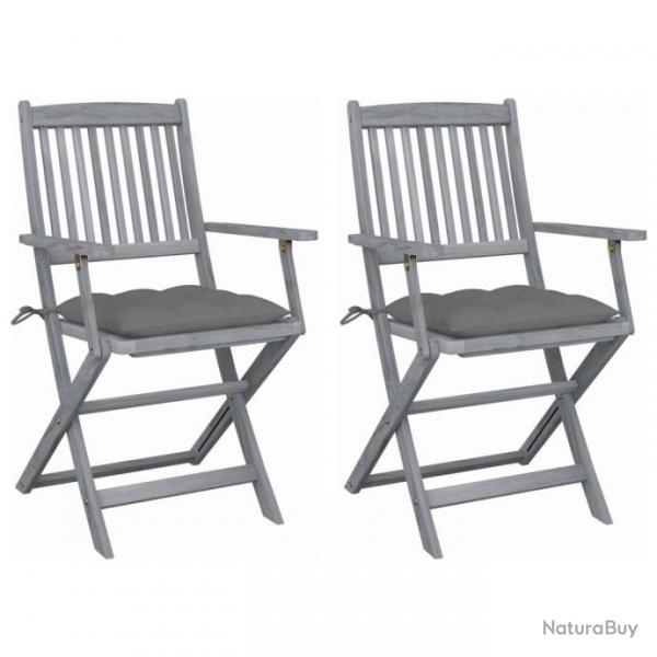 Chaises pliables d'extrieur 2 pcs avec coussins Bois d'acacia 3064498