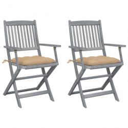 Chaises pliables d'extérieur 2 pcs avec coussins Bois d'acacia 3064500