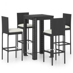 bar de jardin 5 pcs et coussins Résine tressée Noir 3064794