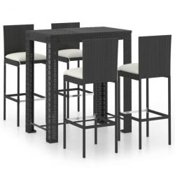 bar de jardin 5 pcs et coussins Résine tressée Noir 3064796