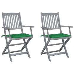 Chaises pliables d'extérieur 2 pcs avec coussins Bois d'acacia 3064487