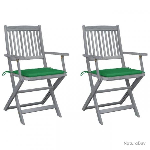 Chaises pliables d'extrieur 2 pcs avec coussins Bois d'acacia 3064487