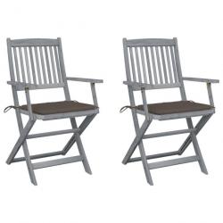 Chaises pliables d'extérieur 2 pcs avec coussins Bois d'acacia 3064490