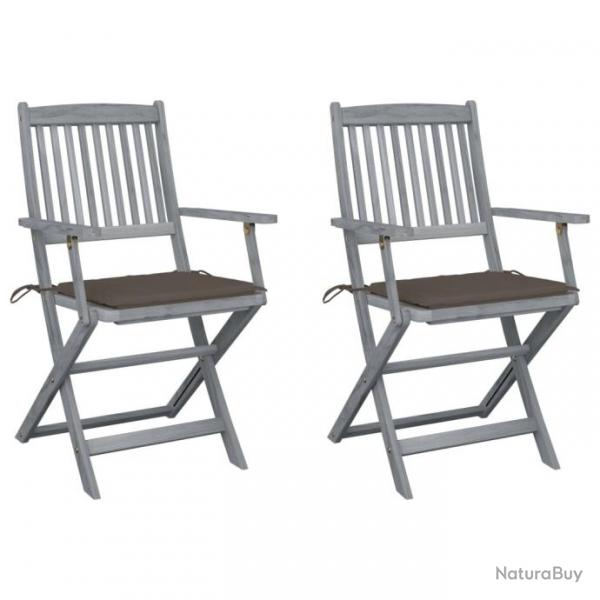 Chaises pliables d'extrieur 2 pcs avec coussins Bois d'acacia 3064490