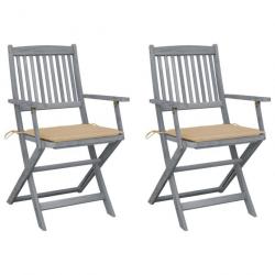 Chaises pliables d'extérieur 2 pcs avec coussins Bois d'acacia 3064485