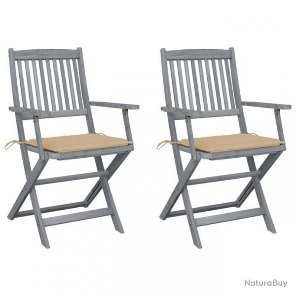 Chaises pliables d'extrieur 2 pcs avec coussins Bois d'acacia 3064485