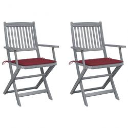 Chaises pliables d'extérieur 2 pcs avec coussins Bois d'acacia 3064491