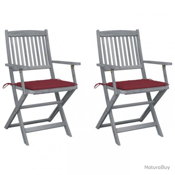 Chaises pliables d'extrieur 2 pcs avec coussins Bois d'acacia 3064491