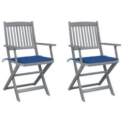 Chaises pliables d'extérieur 2 pcs avec coussins Bois d'acacia 3064492