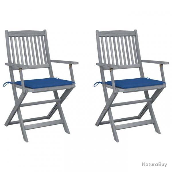 Chaises pliables d'extrieur 2 pcs avec coussins Bois d'acacia 3064492