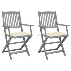 Chaises pliables d'extérieur 2 pcs avec coussins Bois d'acacia 3064484