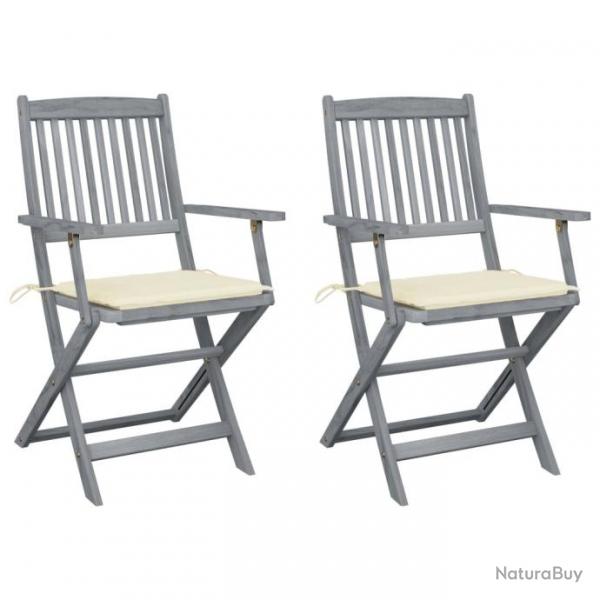 Chaises pliables d'extrieur 2 pcs avec coussins Bois d'acacia 3064484