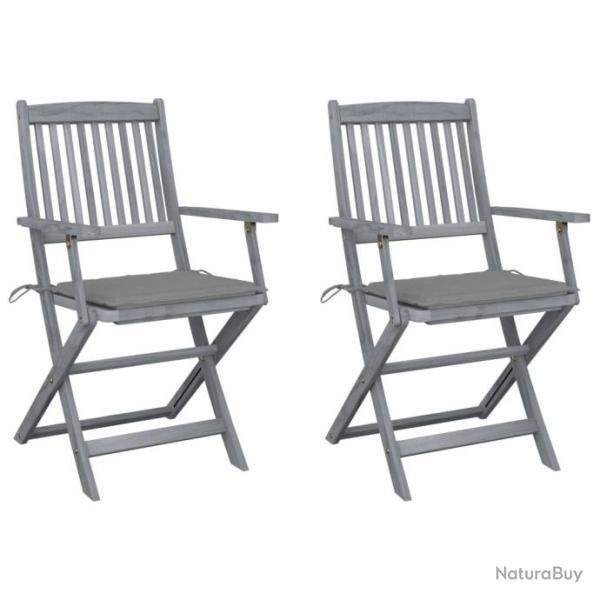 Chaises pliables d'extrieur 2 pcs avec coussins Bois d'acacia 3064483