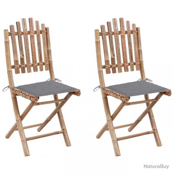 Chaises pliables de jardin 2 pcs avec coussins Bambou 3063988