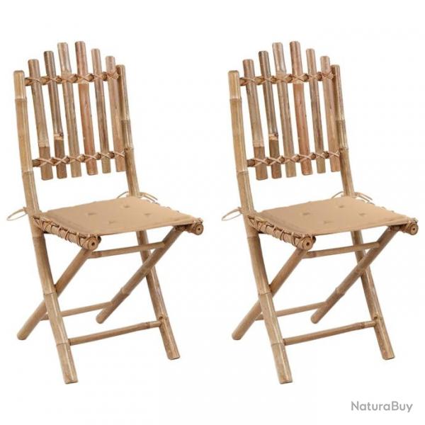 Chaises pliables de jardin 2 pcs avec coussins Bambou 3063990