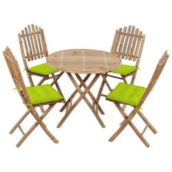 Mobilier à dîner d'extérieur pliable 5 pcs avec coussins Bambou 3063986