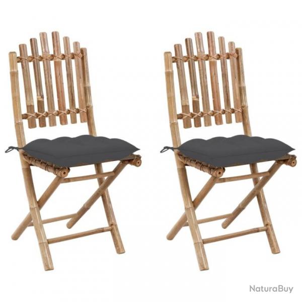 Chaises pliables de jardin 2 pcs avec coussins Bambou 3064002