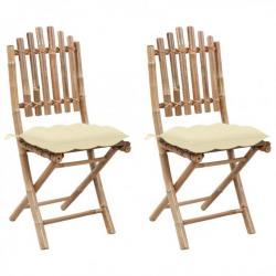 Chaises pliables de jardin 2 pcs avec coussins Bambou 3064004