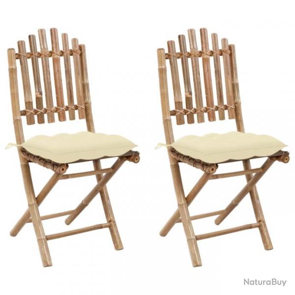 Chaises pliables de jardin 2 pcs avec coussins Bambou 3064004