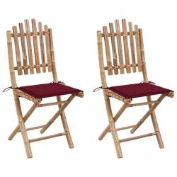 Chaises pliables de jardin 2 pcs avec coussins Bambou 3063996