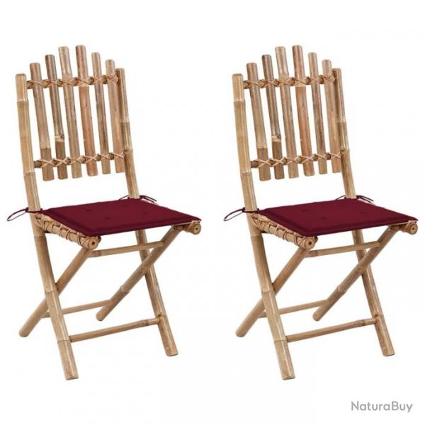 Chaises pliables de jardin 2 pcs avec coussins Bambou 3063996