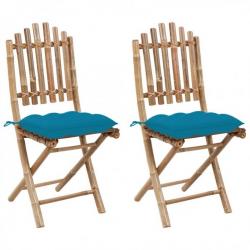 Chaises pliables de jardin 2 pcs avec coussins Bambou 3064006