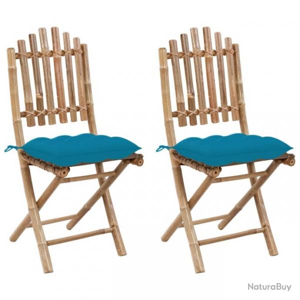 Chaises pliables de jardin 2 pcs avec coussins Bambou 3064006