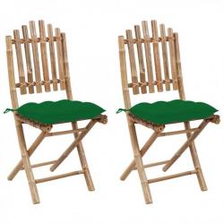 Chaises pliables de jardin 2 pcs avec coussins Bambou 3064007