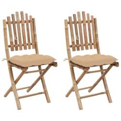 Chaises pliables de jardin 2 pcs avec coussins Bambou 3064005