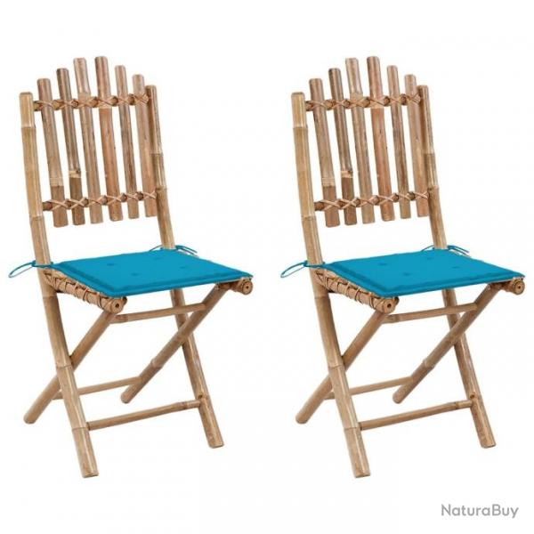 Chaises pliables de jardin 2 pcs avec coussins Bambou 3063997