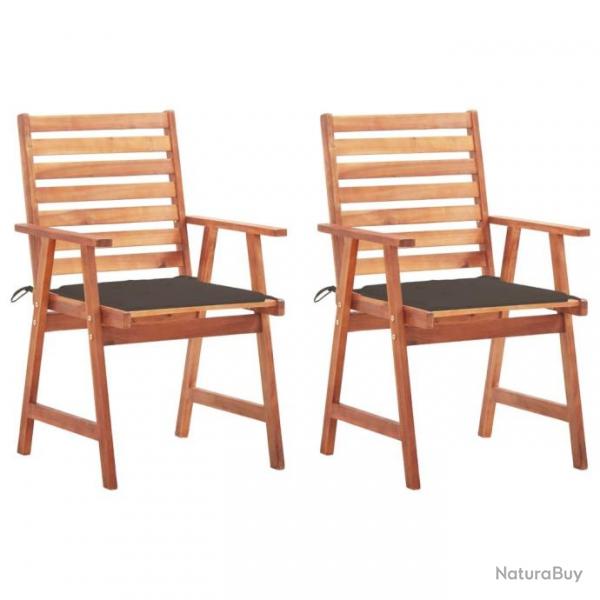 Chaises  dner d'extrieur 2 pcs avec coussins Acacia massif 3064328