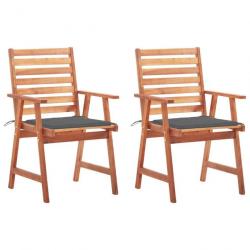 Chaises à dîner d'extérieur 2 pcs avec coussins Acacia massif 3064320