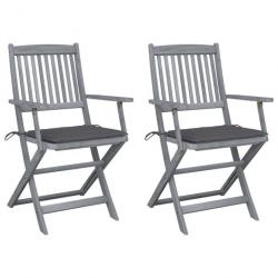 Chaises pliables d'extérieur 2 pcs avec coussins Bois d'acacia 3064482