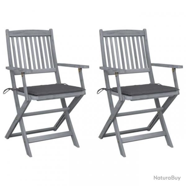 Chaises pliables d'extrieur 2 pcs avec coussins Bois d'acacia 3064482