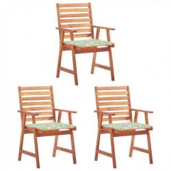Chaises à dîner d'extérieur 3 pcs avec coussins Acacia massif 3064359