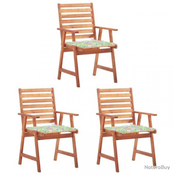 Chaises  dner d'extrieur 3 pcs avec coussins Acacia massif 3064359