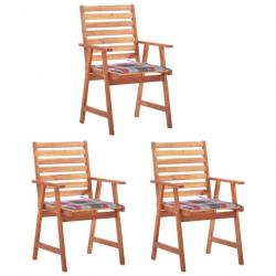 Chaises à dîner d'extérieur 3 pcs avec coussins Acacia massif 3064360