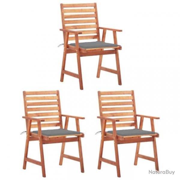 Chaises  dner d'extrieur 3 pcs avec coussins Acacia massif 3064348