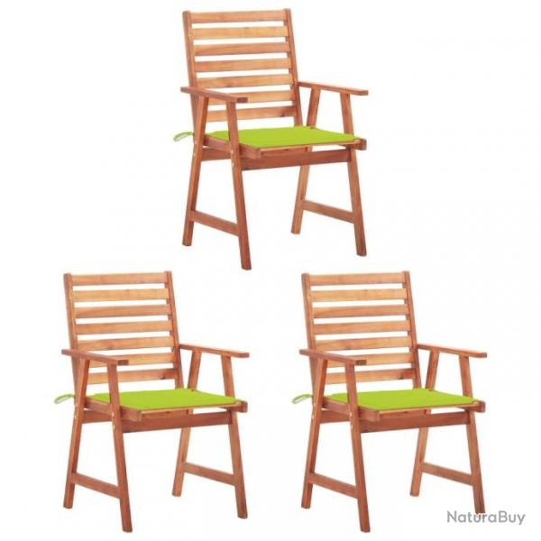 Chaises  dner d'extrieur 3 pcs avec coussins Acacia massif 3064358