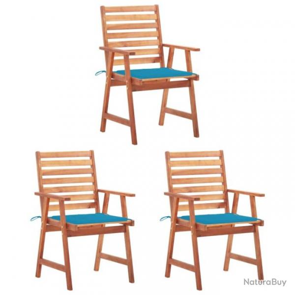 Chaises  dner d'extrieur 3 pcs avec coussins Acacia massif