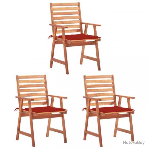 Chaises  dner d'extrieur 3 pcs avec coussins Acacia massif 3064353